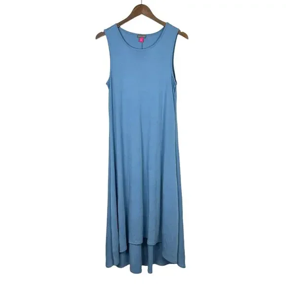 Vince Camuto | Solid Blue Hi-Low Sleeveless Comfortable Casual Midi Tank Dress - Picture 3 of 8